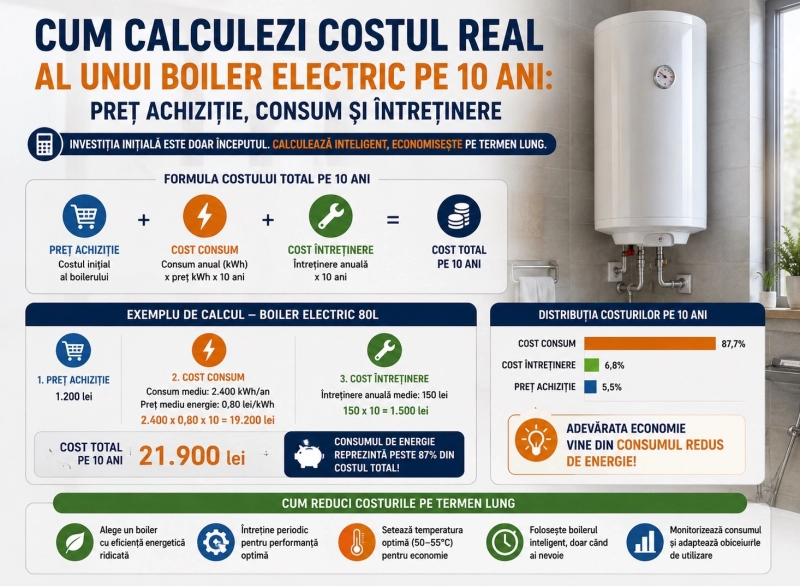 Cum calculezi costul real al unui boiler electric pe 10 ani: preț achiziție, consum și întreținere