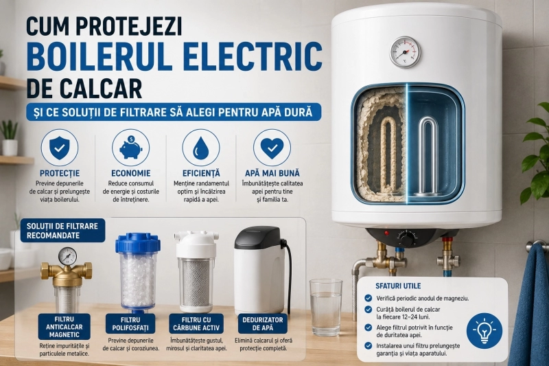 Cum protejezi boilerul electric de calcar și ce soluții de filtrare să alegi pentru apă dură